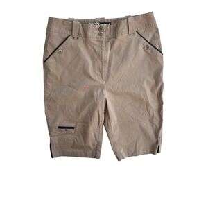 Jamie Sadock Golf Bermuda Shorts High‎ Rise Pockets Stretch Khaki Beige Size 12